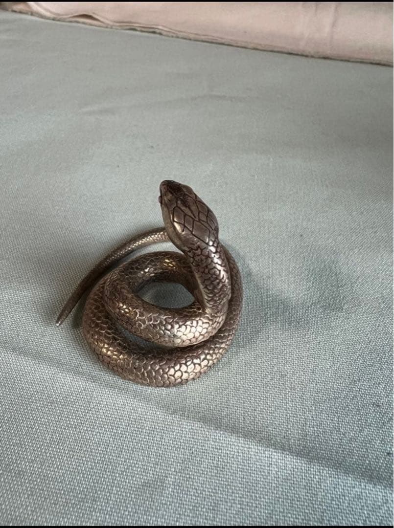 純銀 蛇 置物 61.7g 康德三年紫雲閣