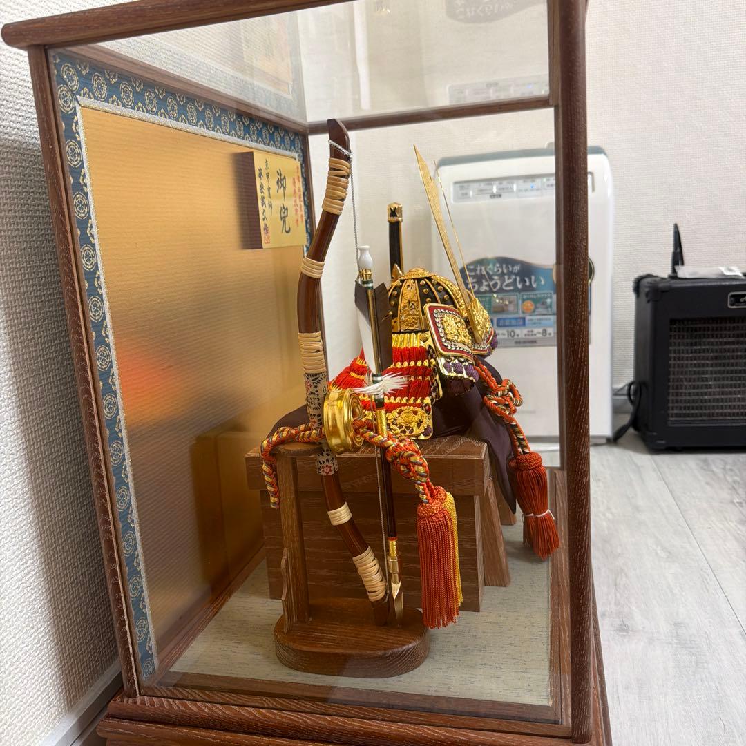 平安武久　金箔使用　五月人形　兜　ガラスケース付き