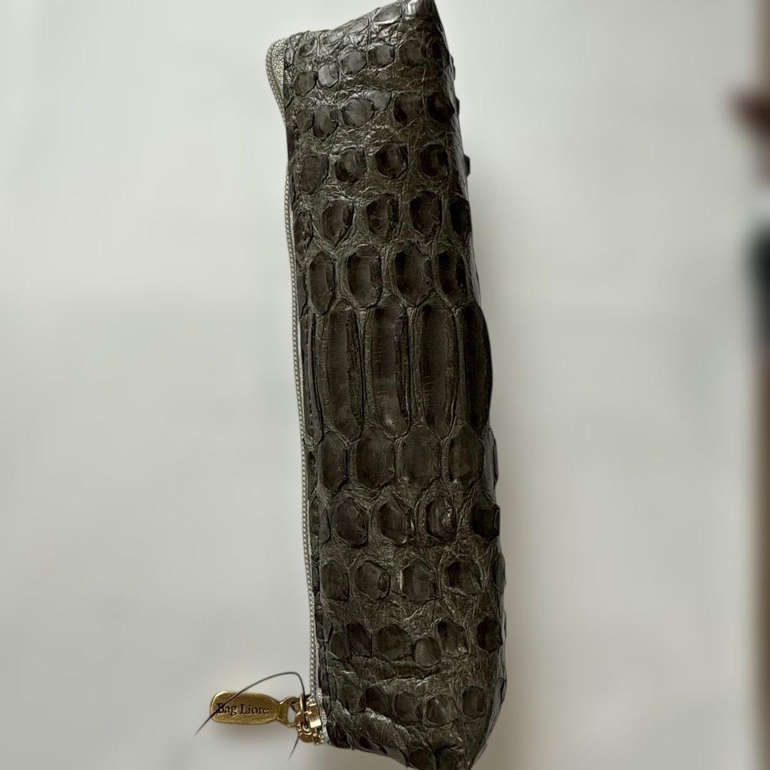 パイソン蛇革ポーチ ダークグレーペンケース　メガネケースなど