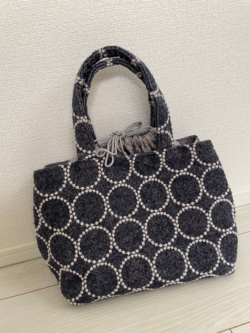 【セール】ミナペルホネンあおり巾着トートバッグ(ハンドメイド)ネイビー