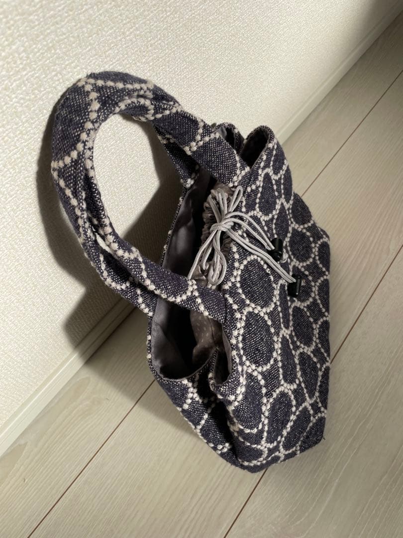 【セール】ミナペルホネンあおり巾着トートバッグ(ハンドメイド)ネイビー