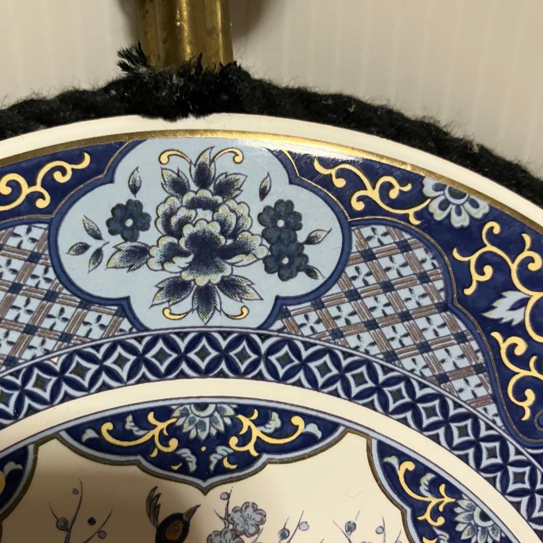 E-壁【美品】有田焼 陶板画 壁掛け 飾り物 孔雀 牡丹 青藍 金彩コルク裏打ち