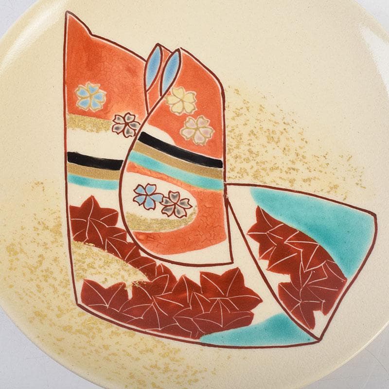 和食器　九谷焼　中村梅山作　色絵　絵変わり　銘々皿　五客　共箱　V　R9615