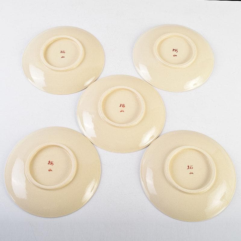 和食器　九谷焼　中村梅山作　色絵　絵変わり　銘々皿　五客　共箱　V　R9615