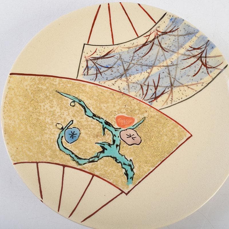 和食器　九谷焼　中村梅山作　色絵　絵変わり　銘々皿　五客　共箱　V　R9615