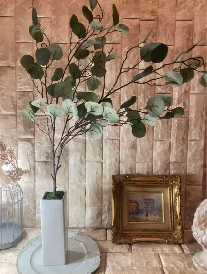 光触媒　人工観葉植物　ウォールグリーン　フェイクグリーン　ユーカリポポラス花器付