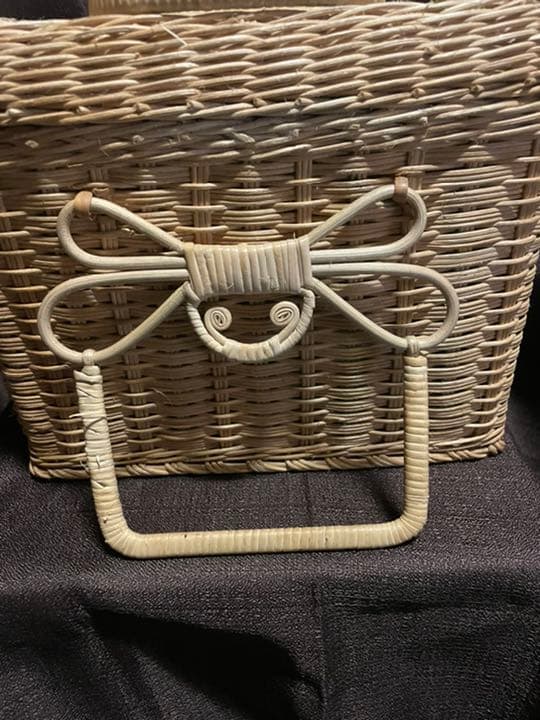 昭和レトロ　可愛い籐籠バスケット　籐カゴバッグ