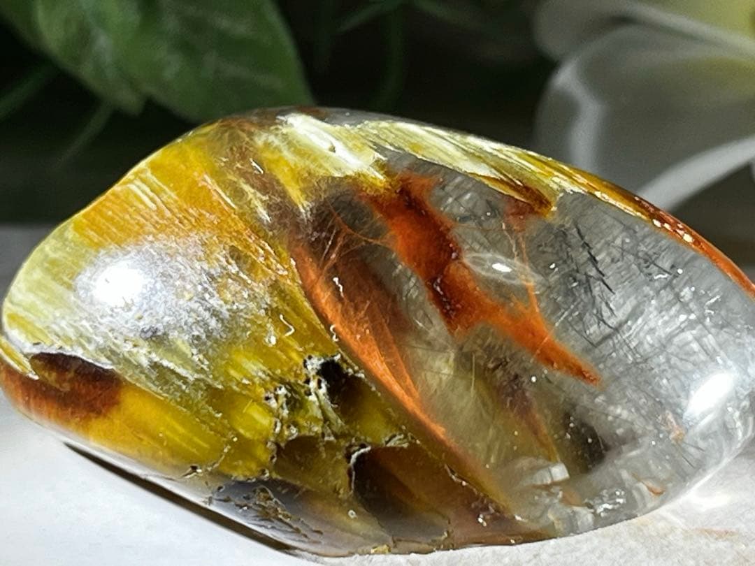 天地創造✧　アンフィボールインクォーツ　タンブル　原石　ガーデンクォーツ　ルチル