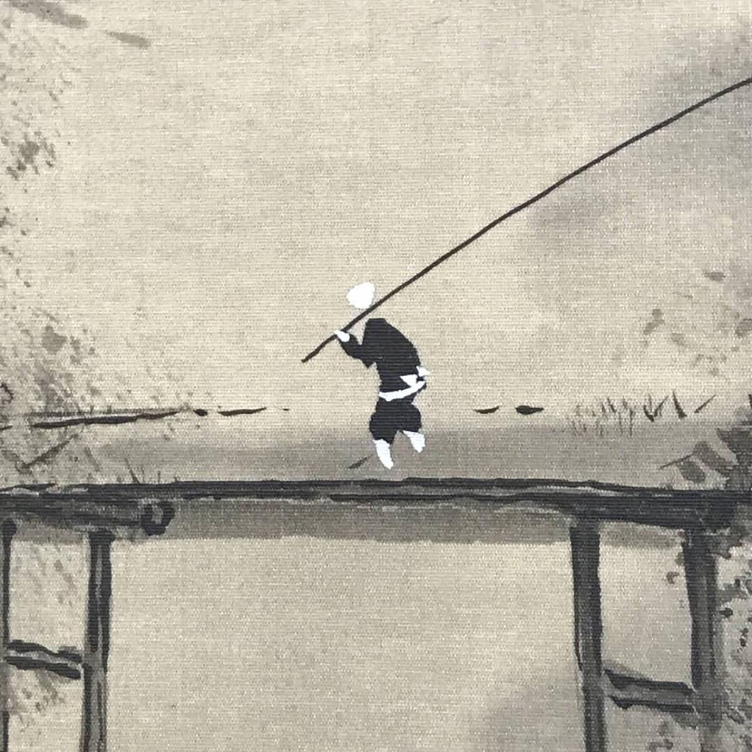 真作/長谷川石根/釣人図/山水図/掛軸/名家伝来AH-579