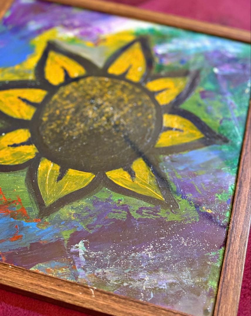 太陽の花のアート作品（木製フレーム付き）