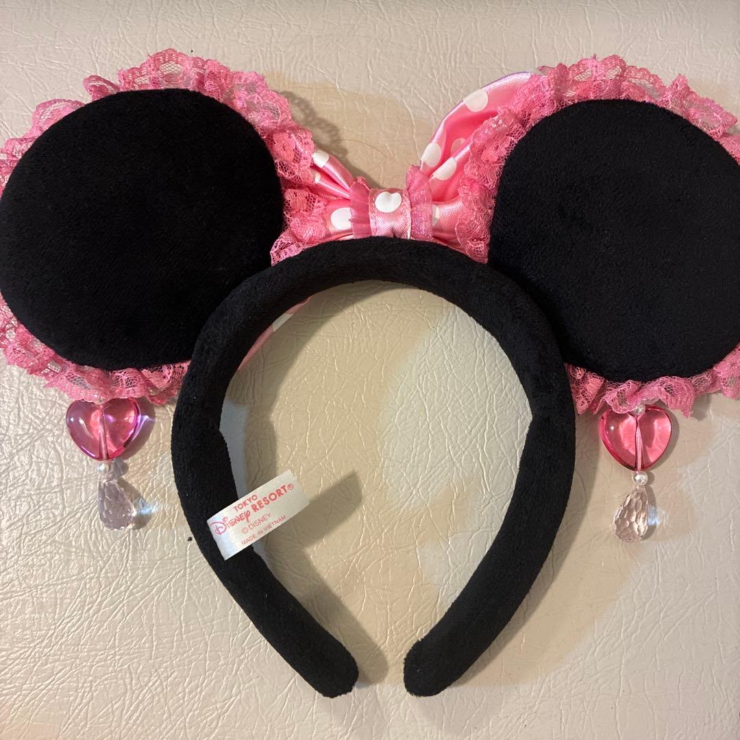 ディズニー ミニー カチューシャ イヤリング付き ピンク レース フリル