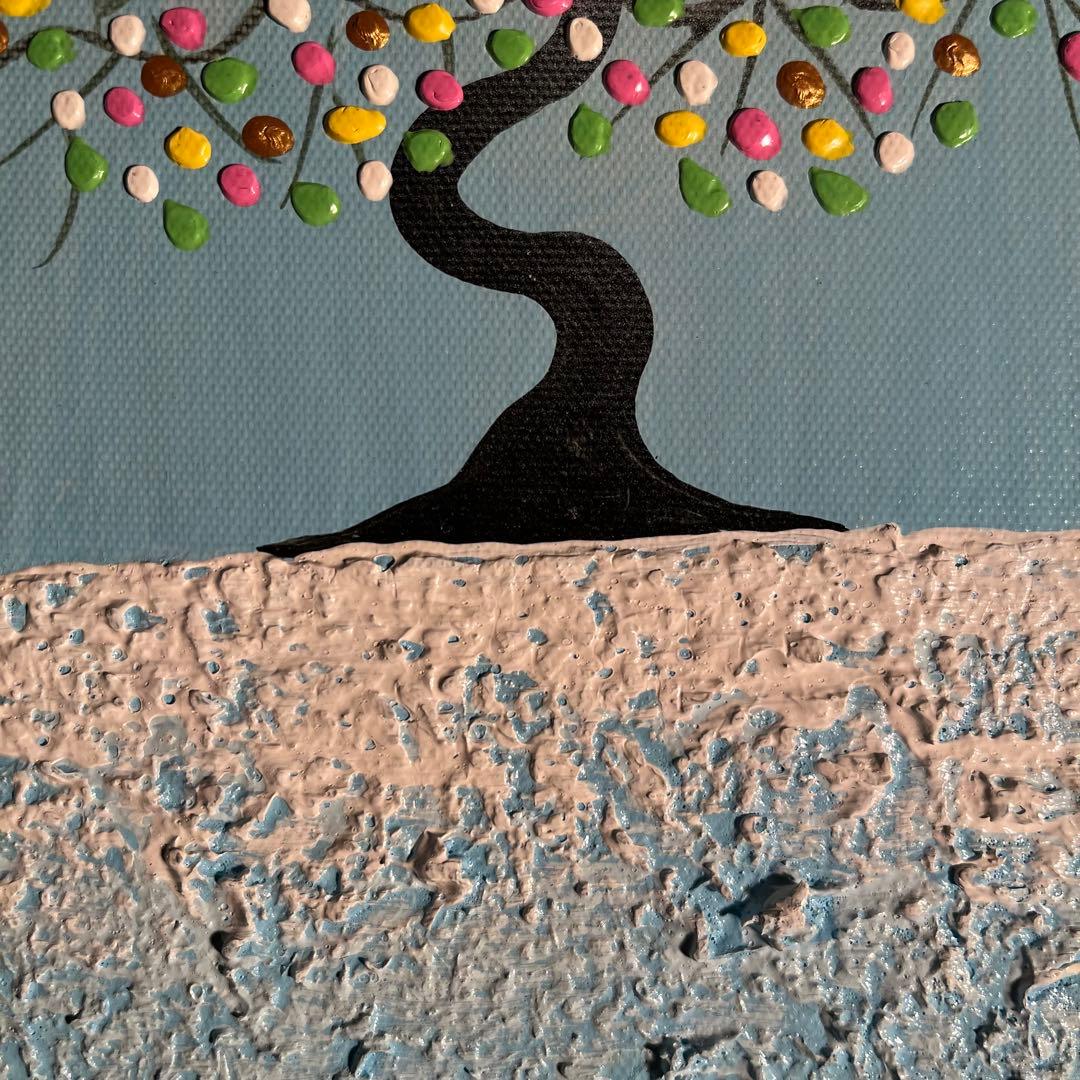 手書き油絵 幸福の木 額付 肉筆絵画 インテリア 油彩画 金運 開運