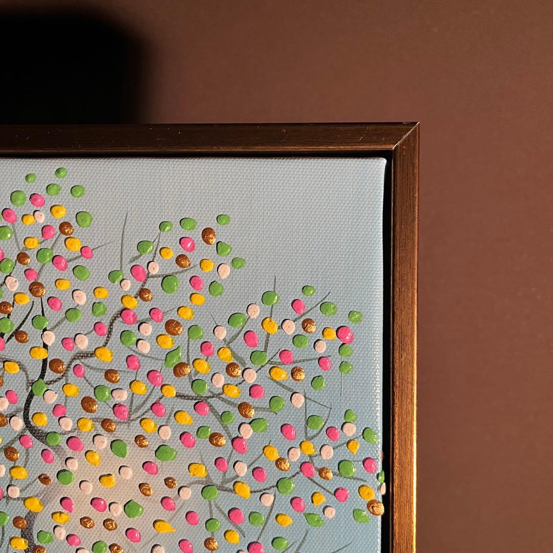 手書き油絵 幸福の木 額付 肉筆絵画 インテリア 油彩画 金運 開運