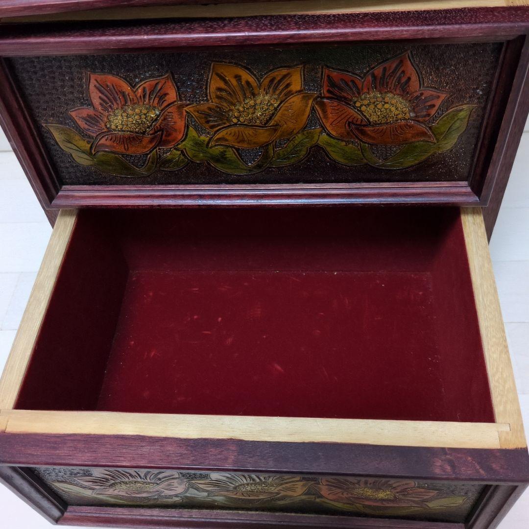 アンティーク 花柄 木製 3段 小物入れ 収納 アジアンテイスト