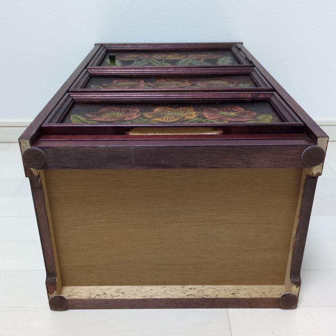 アンティーク 花柄 木製 3段 小物入れ 収納 アジアンテイスト