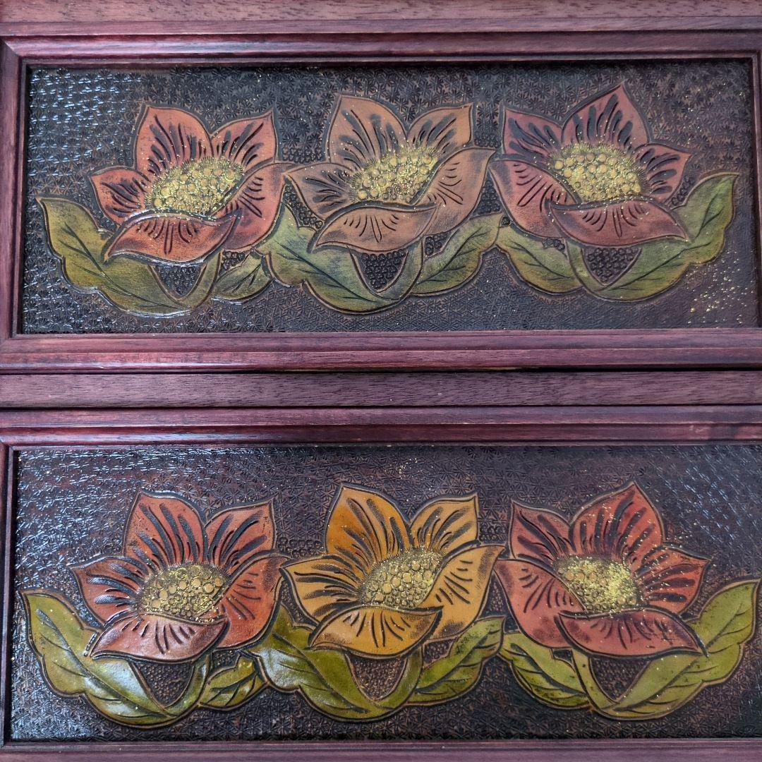 アンティーク 花柄 木製 3段 小物入れ 収納 アジアンテイスト