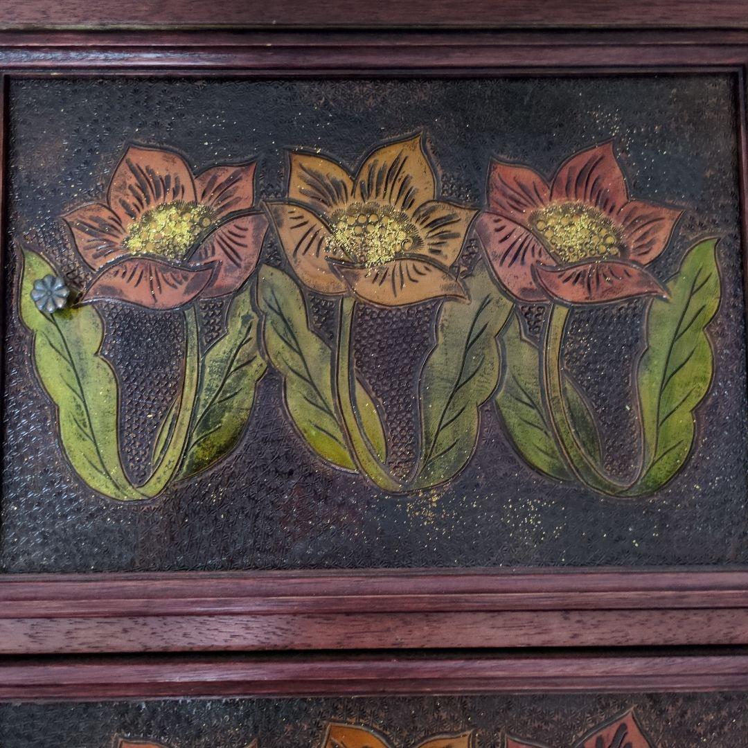 アンティーク 花柄 木製 3段 小物入れ 収納 アジアンテイスト