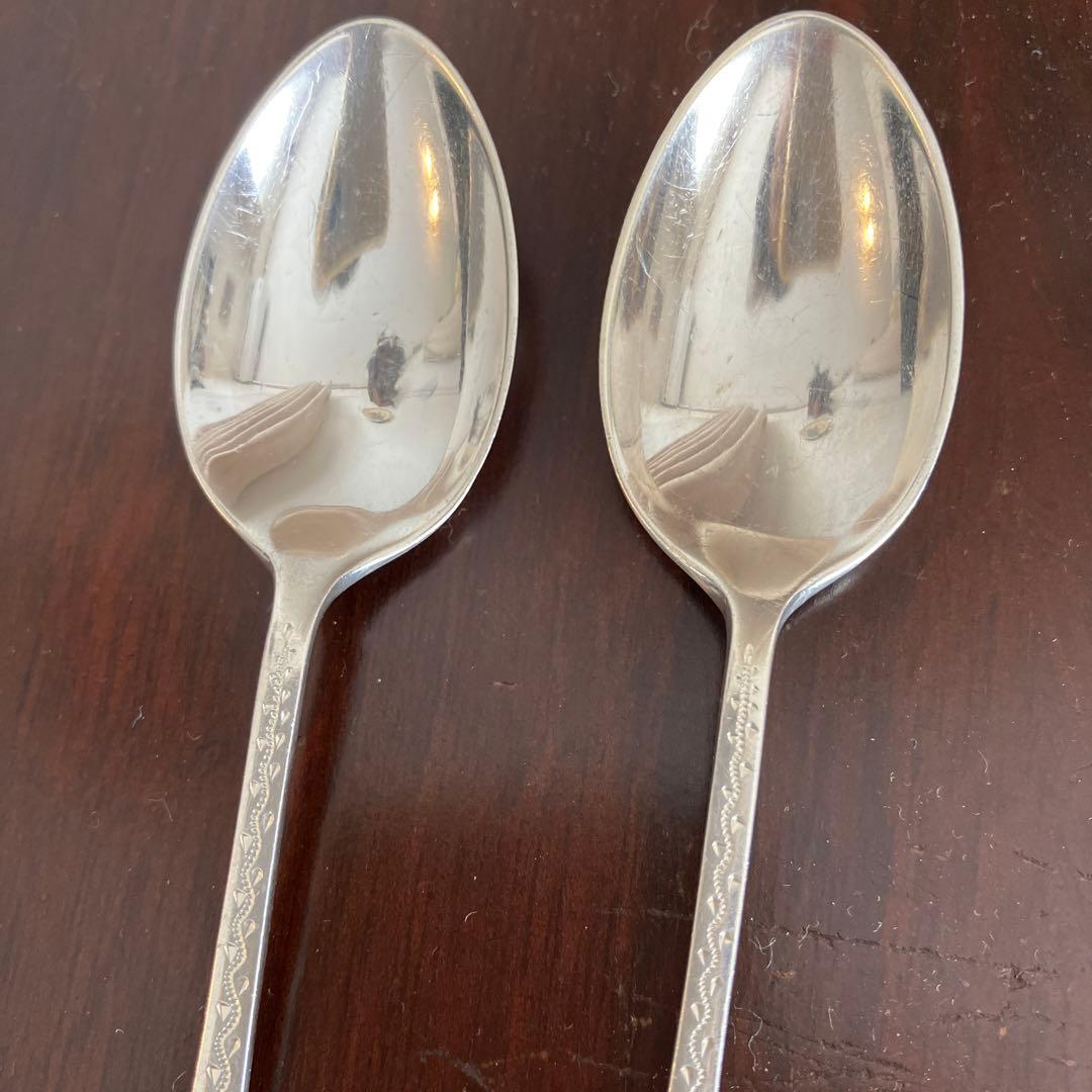 英国アンティーク　純銀　バーナード　クローバーピアススプーンセット12本