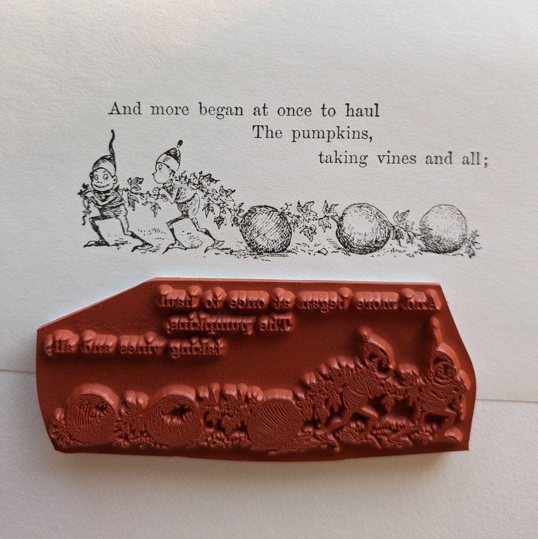 ドイツ製 輸入 ラバースタンプ マウント済『ブラウニーとかぼちゃとテキスト』