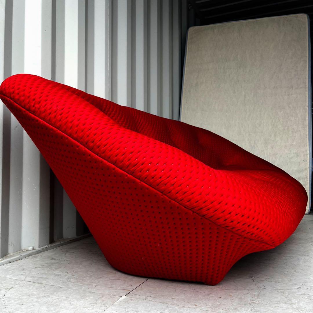 取付無料！フランス リーンロゼプルム2Pソファ レッドファブリックソファ✨