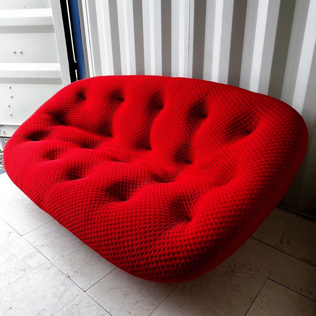 取付無料！フランス リーンロゼプルム2Pソファ レッドファブリックソファ✨