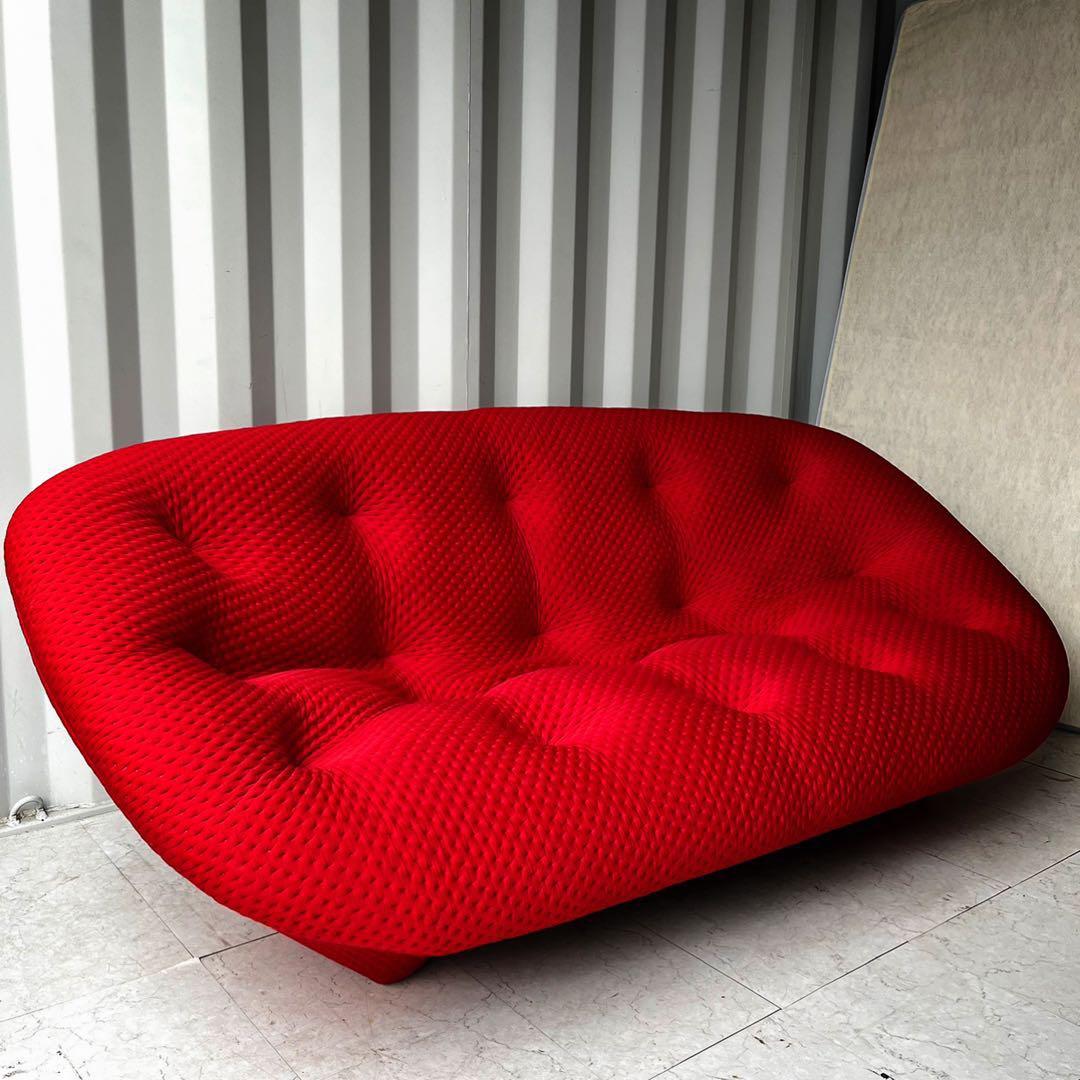 取付無料！フランス リーンロゼプルム2Pソファ レッドファブリックソファ✨