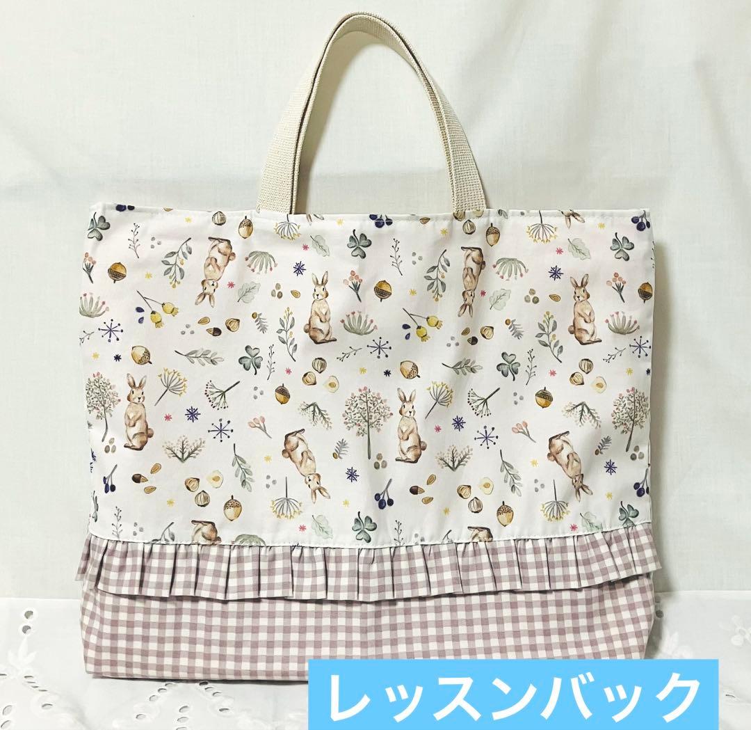 レッスンバックシューズケース体操着袋 入園入学グッズ ハンドメイド ウサギ柄