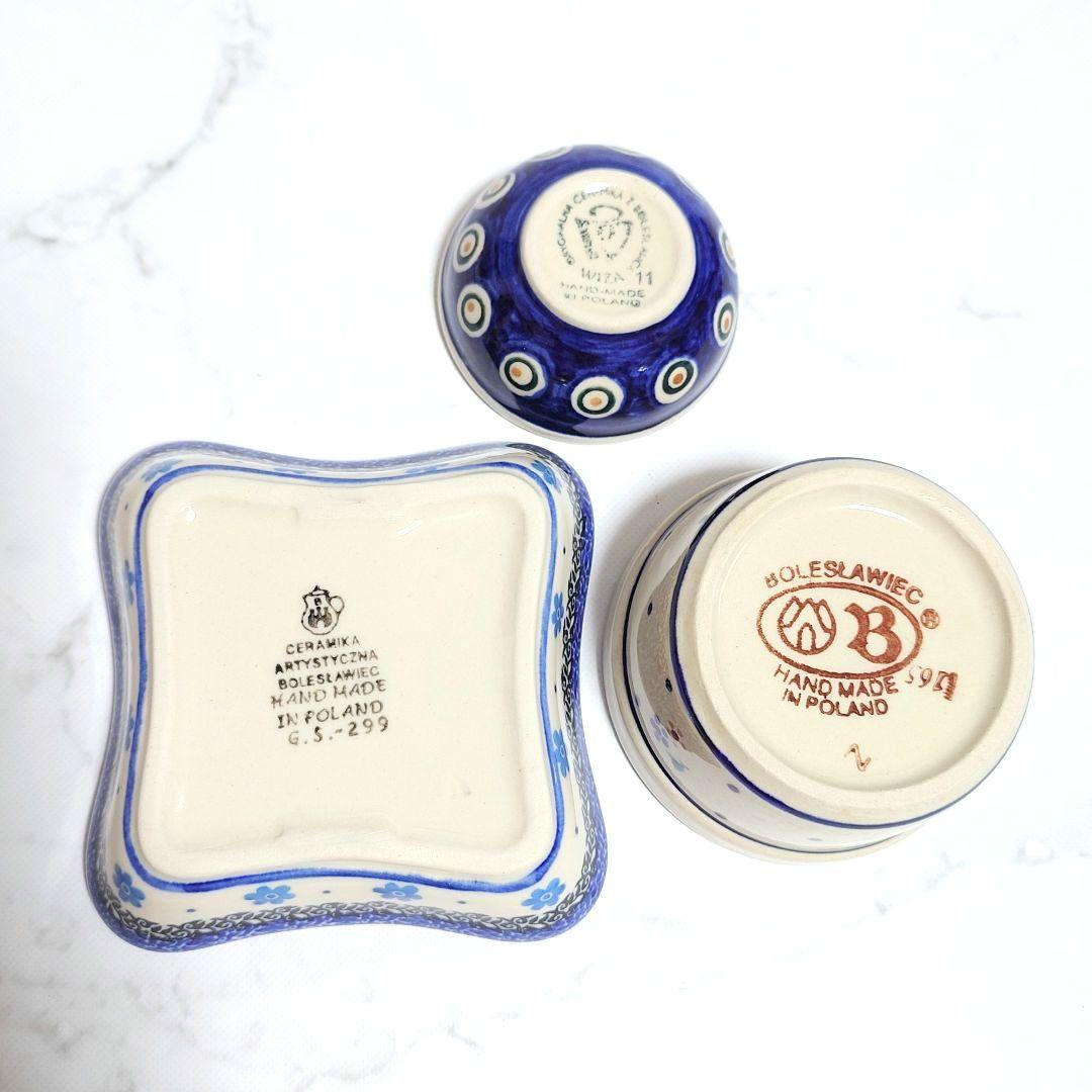 新品 ポーリッシュポタリー スクエアディッシュ ココット ミニボウル 3点セット