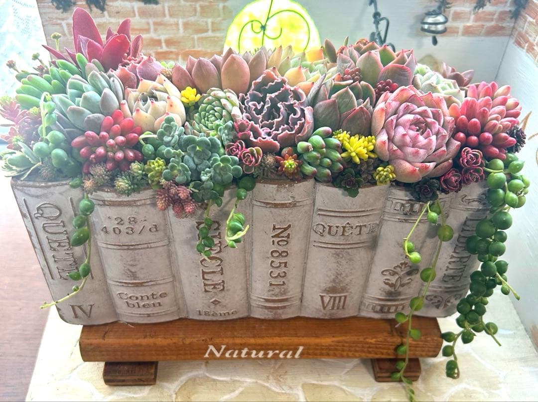 t*i様 ・:*多肉植物そのまま飾れる・:*洋書ブックプランターアイボリー大きめ