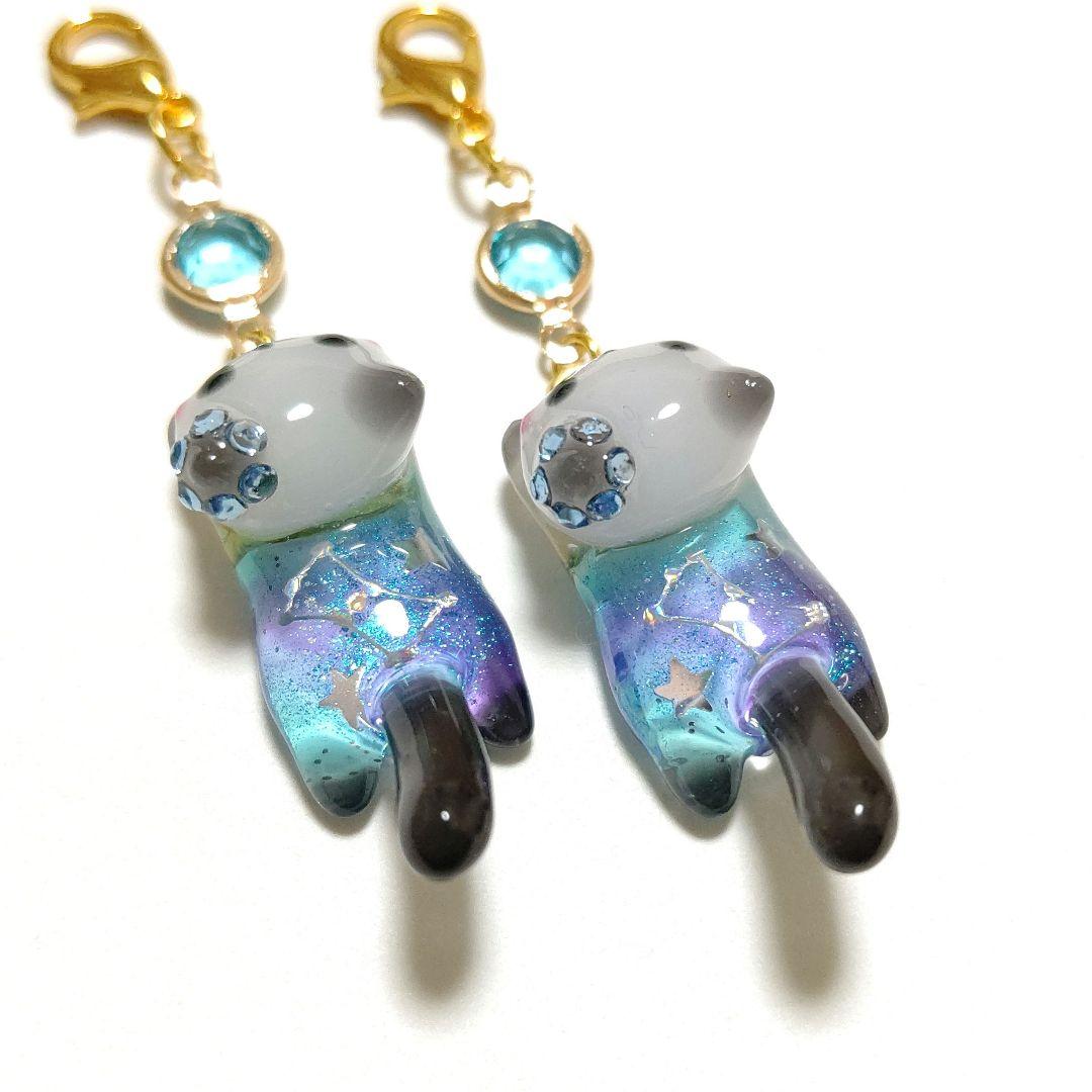 専用商品K-9885 ジャンピング猫チャーム(夜空 月 星)