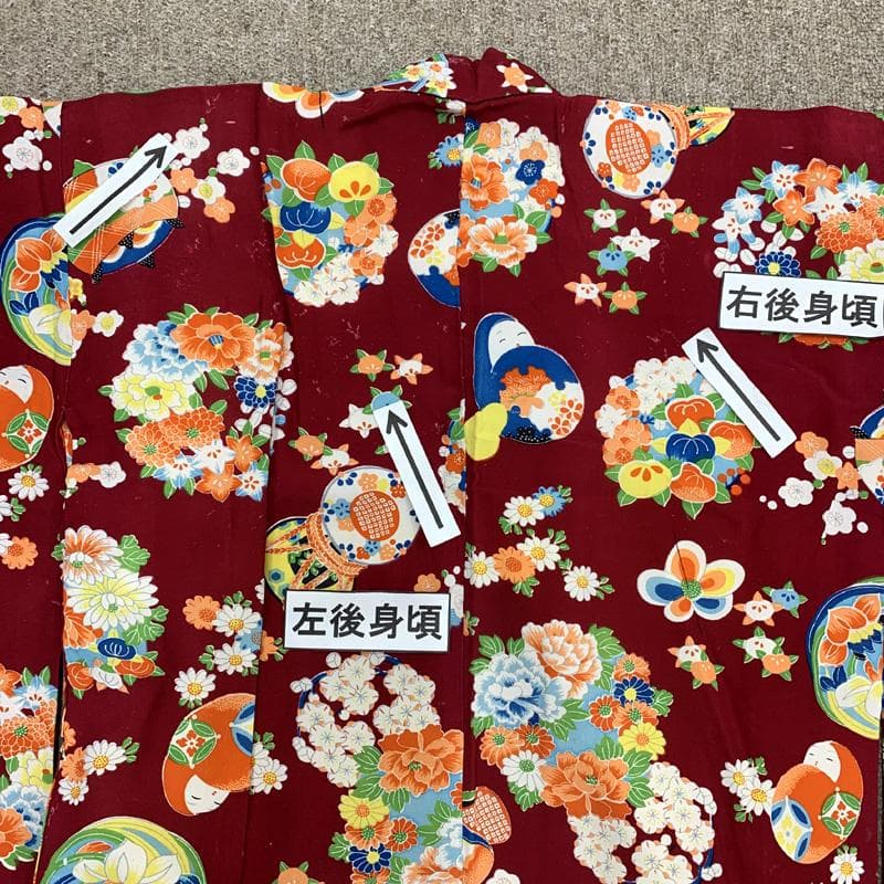 512ag70□七五三 三歳 女児 着物&被布 達磨 花丸文□状態良好