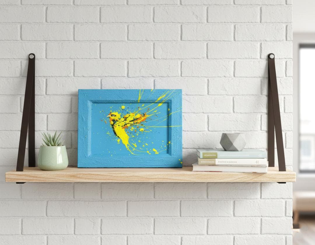 鳥 原画 アクリル画 インテリアアート「黄色い鳥」