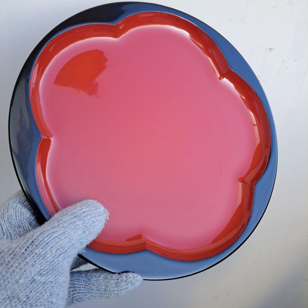 【越前漆器　紅梅銘々皿×10客&象彦\"紅梅盆×1客セット】天然木製　長期保管品