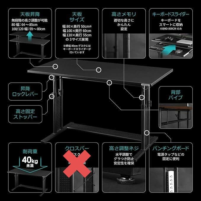 Bauhutte ゲーミングデスク 昇降式 BHD-1000M バウヒュッテ