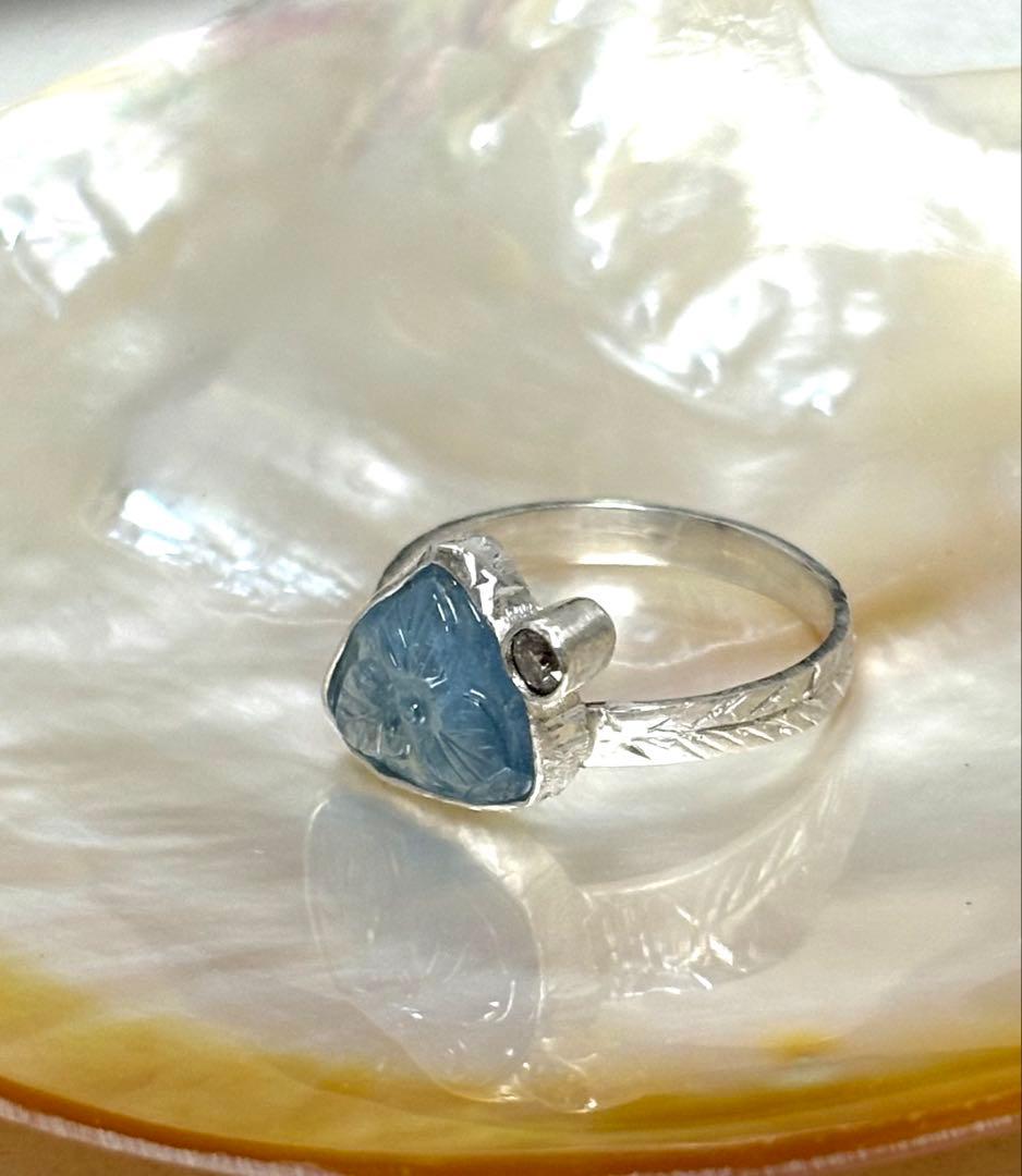 アクアマリンカービングシルバーリング