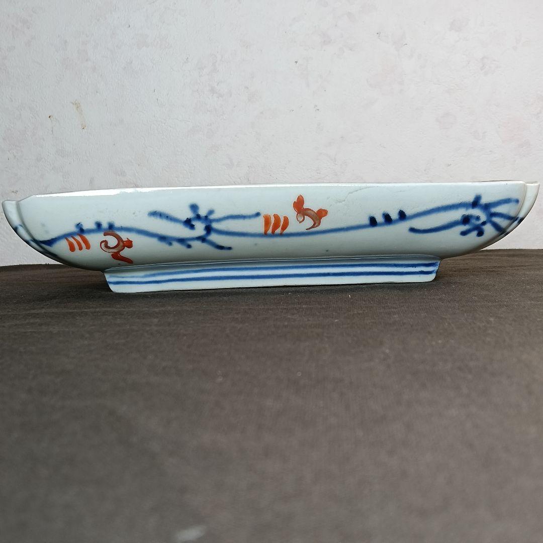 132 変形皿 印判皿 染付皿 伊万里焼 アンティーク 時代物 器 金彩 明治