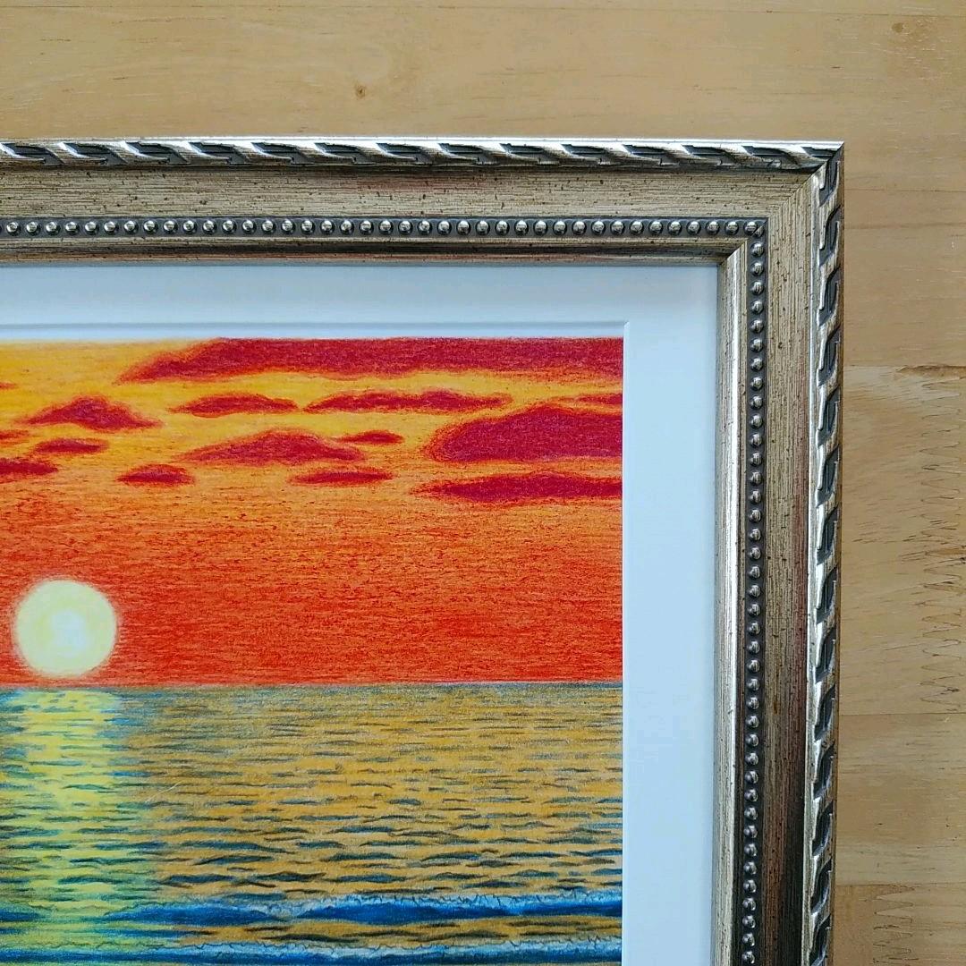 絵画色鉛筆風景画『夕日の海』原画