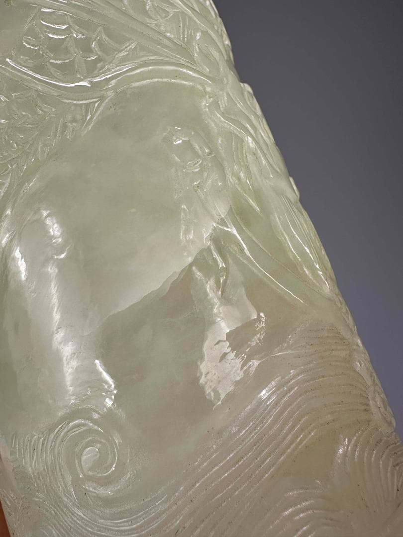 中国美術　玉石製　書道具　文房具　龍文筆筒　玉筆筒　唐物