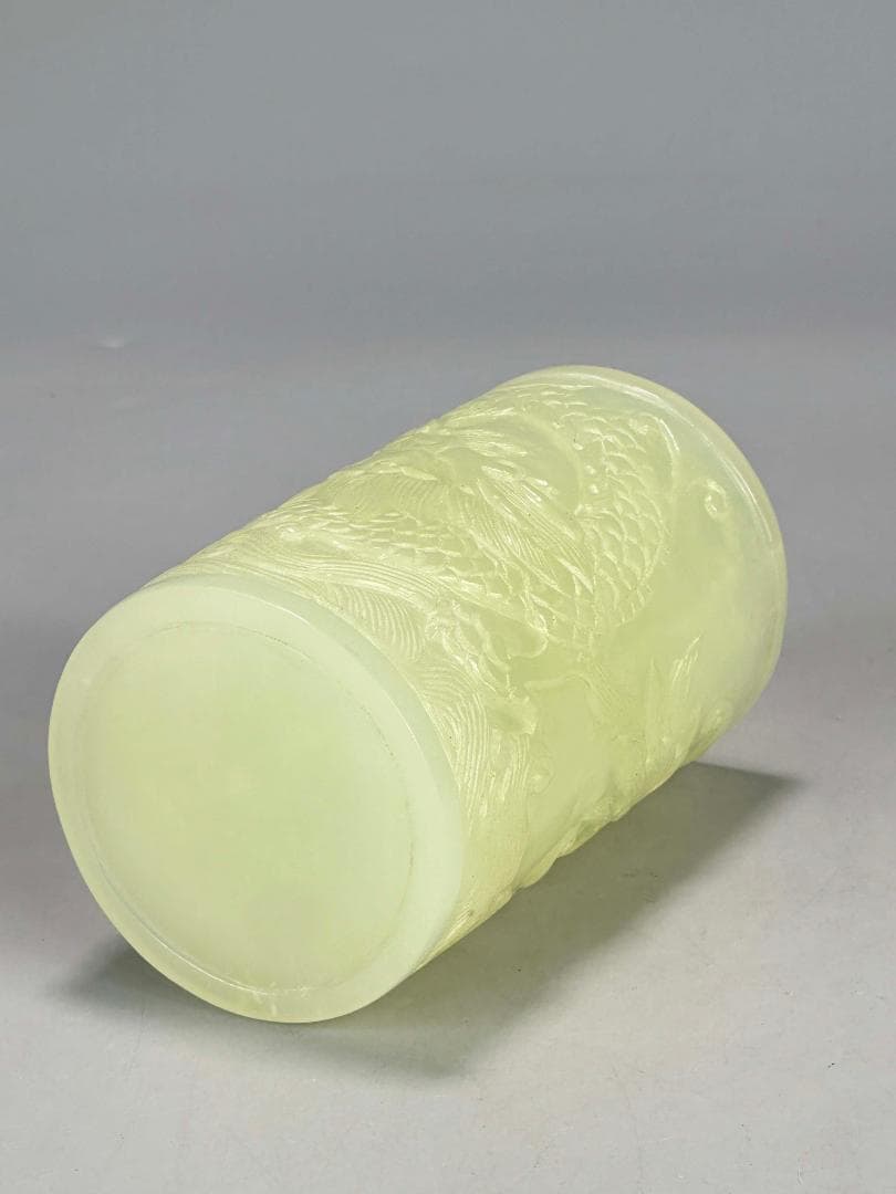 中国美術　玉石製　書道具　文房具　龍文筆筒　玉筆筒　唐物