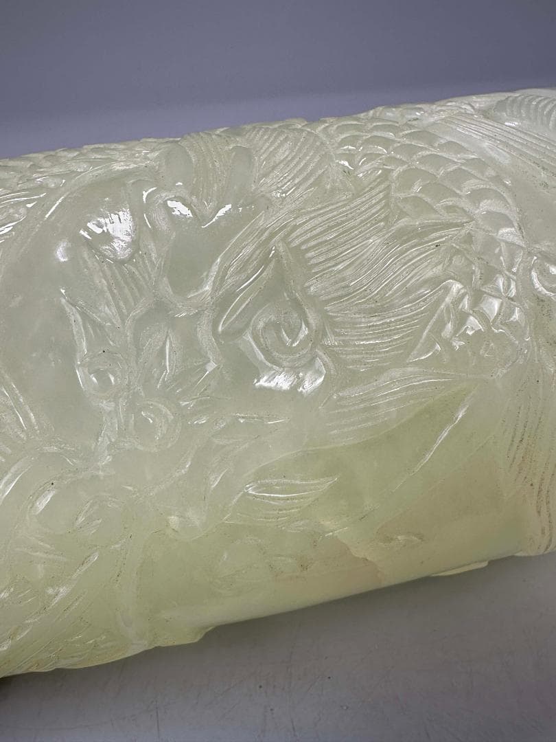 中国美術　玉石製　書道具　文房具　龍文筆筒　玉筆筒　唐物