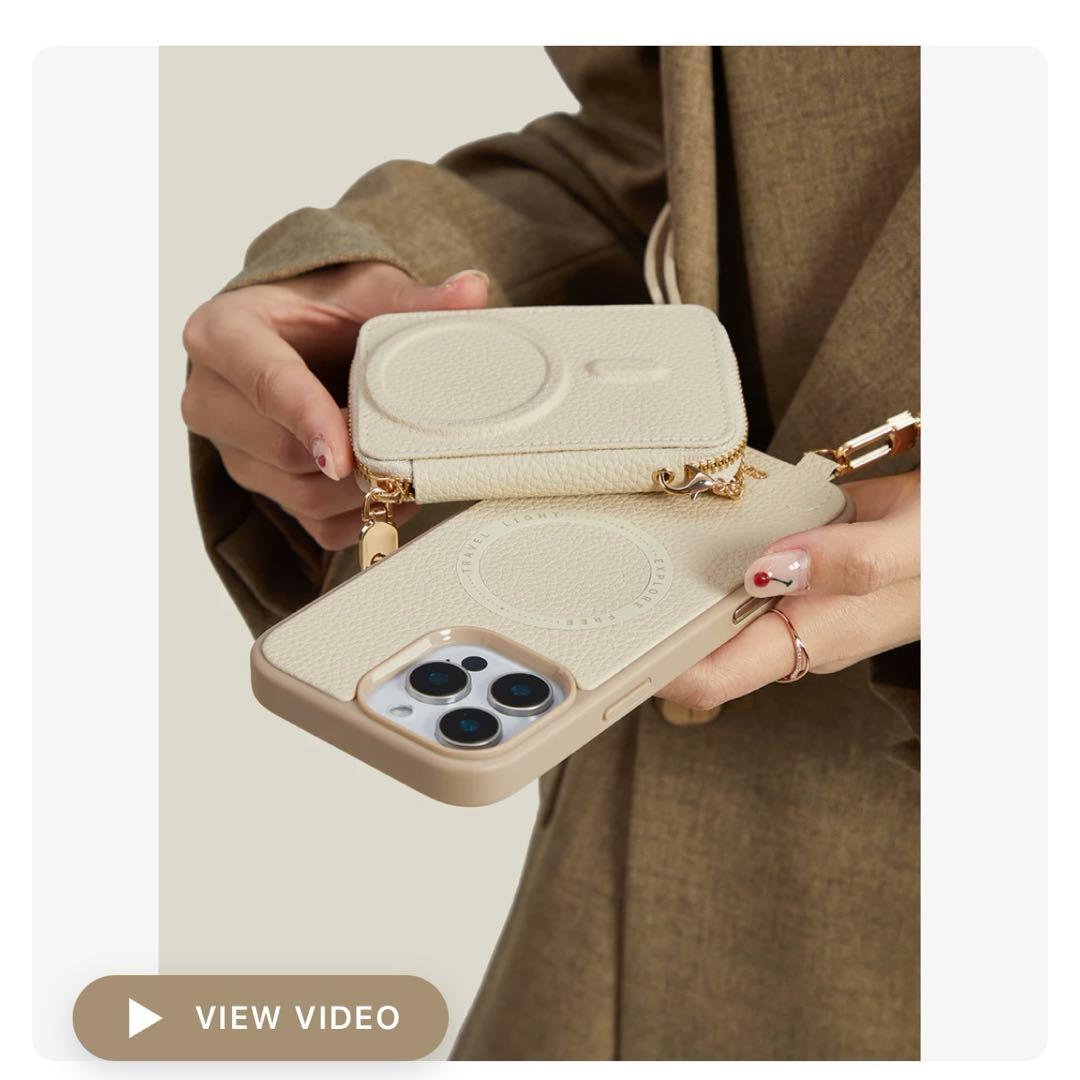 【新品】custype ベージュ iPhone16proケース ストラップ付き