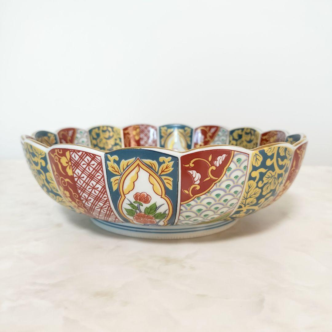 有田焼 清秀 菊割花地紋 大鉢 1個 鉢 金彩 古伊万里柄