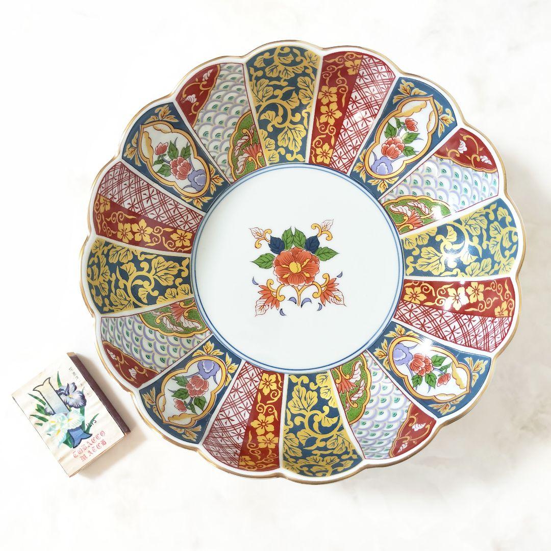 有田焼 清秀 菊割花地紋 大鉢 1個 鉢 金彩 古伊万里柄