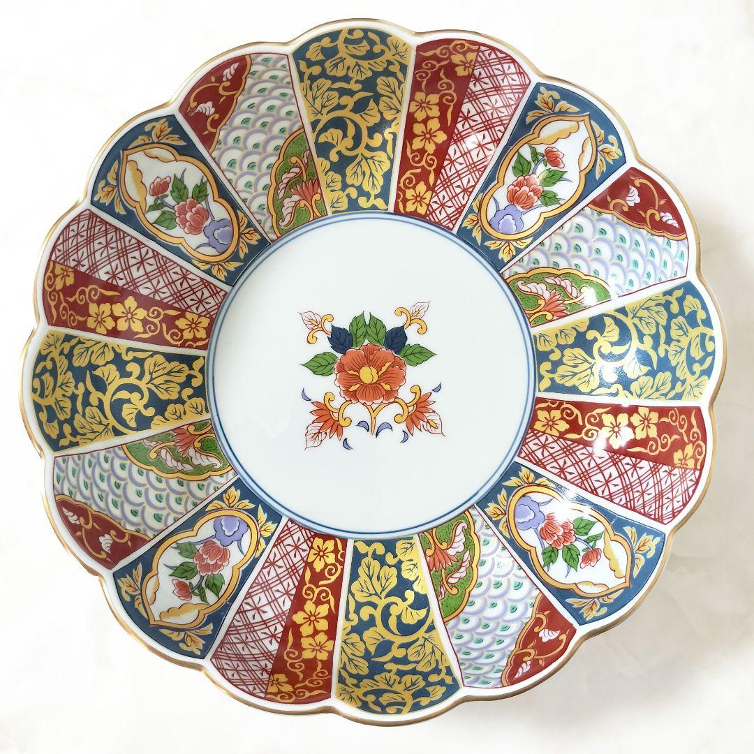 有田焼 清秀 菊割花地紋 大鉢 1個 鉢 金彩 古伊万里柄