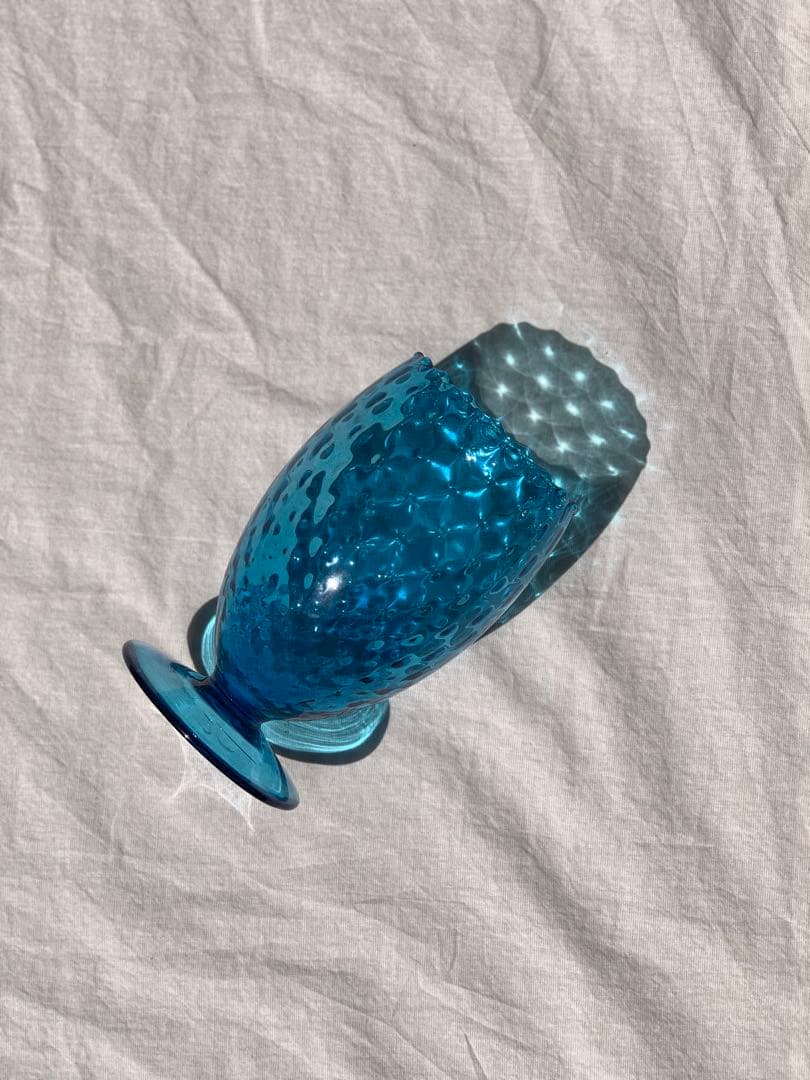 ブルー　グラス　ビンテージ　フラワーベース