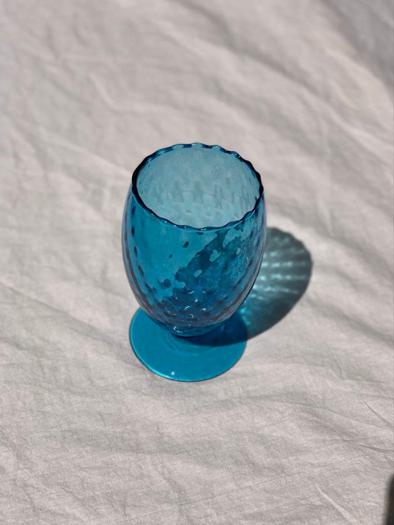 ブルー　グラス　ビンテージ　フラワーベース