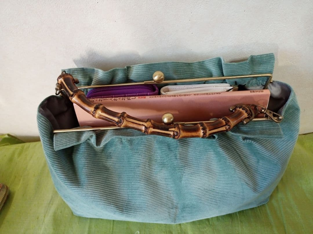 (A2)布バッグ　ベンリー口金持ち手バンブー