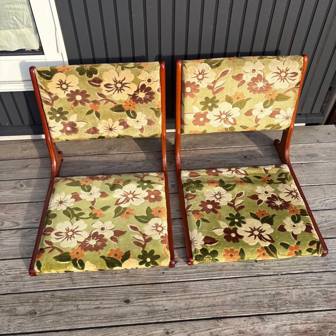 ②昭和レトロ ニチハン 花柄座椅子 2脚セット 花柄 和モダン 折りたたみ古家具