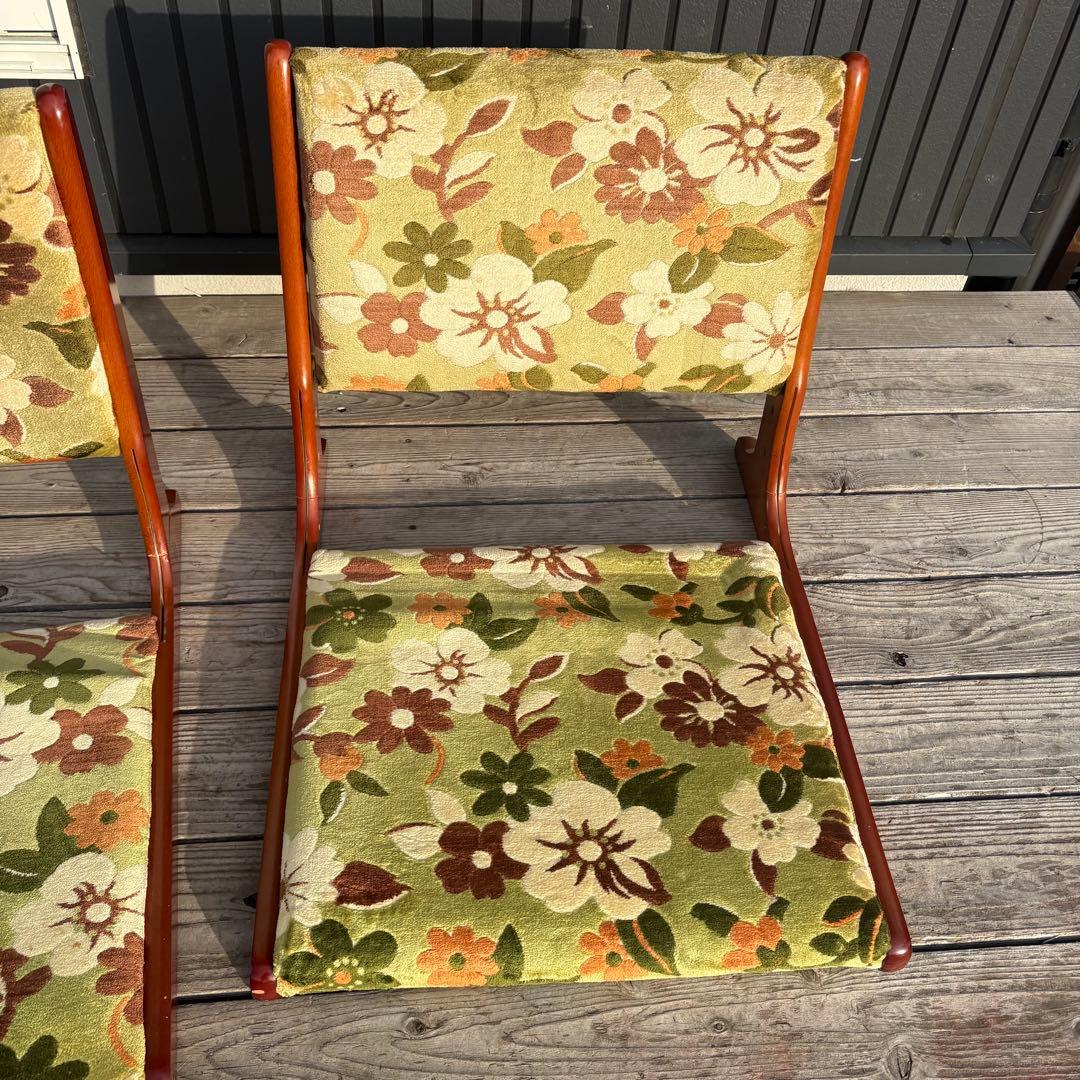 ②昭和レトロ ニチハン 花柄座椅子 2脚セット 花柄 和モダン 折りたたみ古家具