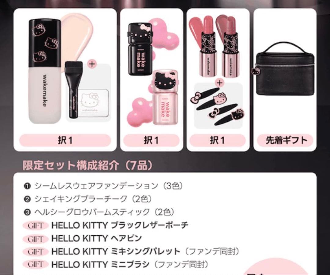 限定品ウェイクメイクHELLO KITTY BLACK EDITIONポーチ付き